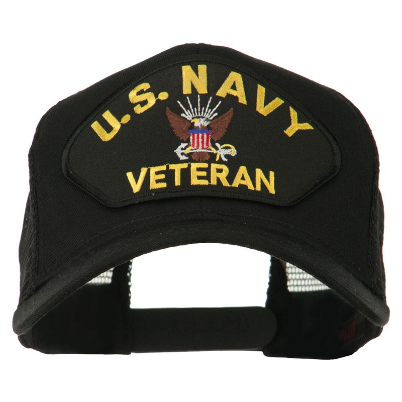 US Navy Veteran Military Patch Mesh Back Cap Black One Size