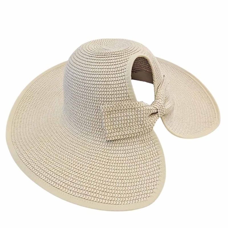 Wide Brim Straw Ponytail Facesaver Sun Hat – Boardwalk Hats Ivory Tweed OS