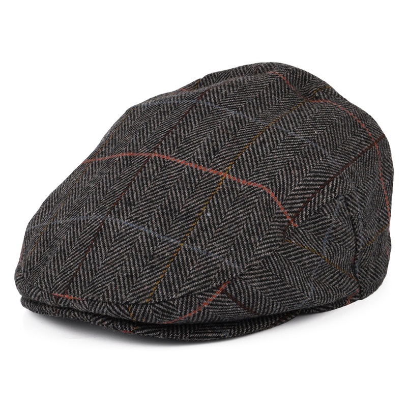 Barbour Hats Wilkin Windowpane Herringbone Flat Cap – Charcoal S