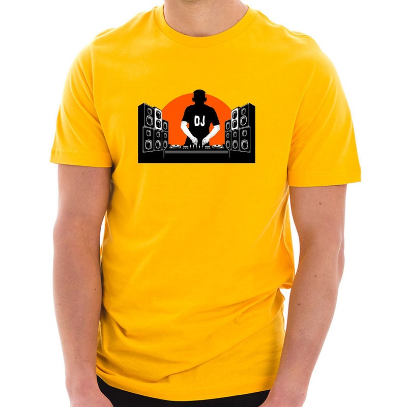 DJ Life Graphic Design Printed Short Sleeve Cotton Jersey T-Shirt Taxi Gold XS