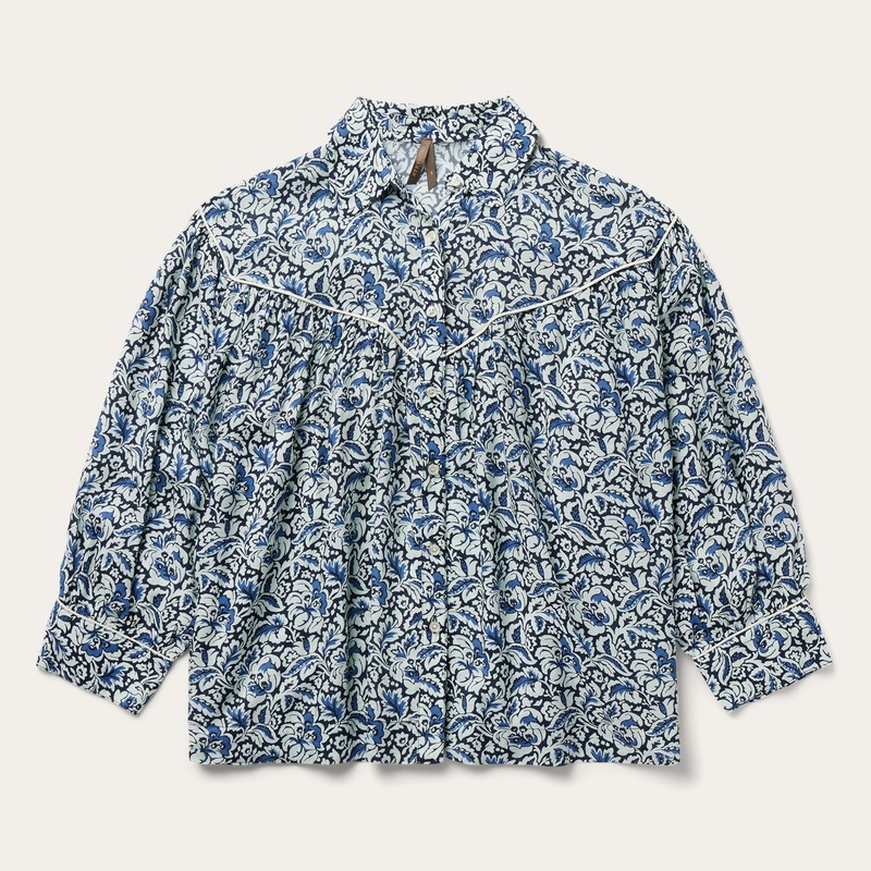 Indigo Tapestry Print Blouse Blue XS