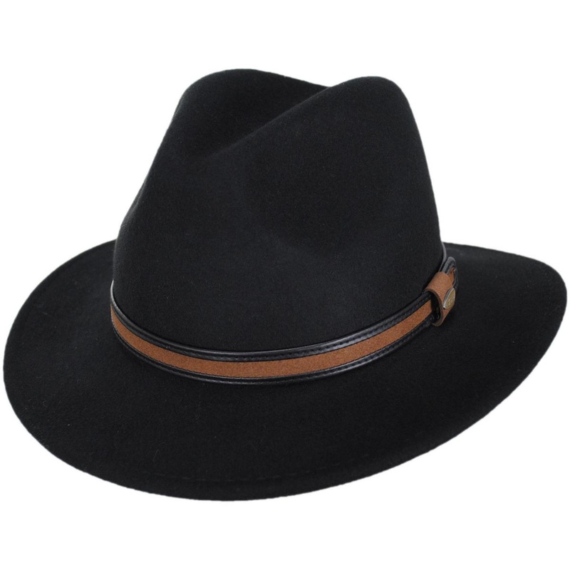 Shaun Crushable Wool Felt Safari Fedora Hat BLACK M