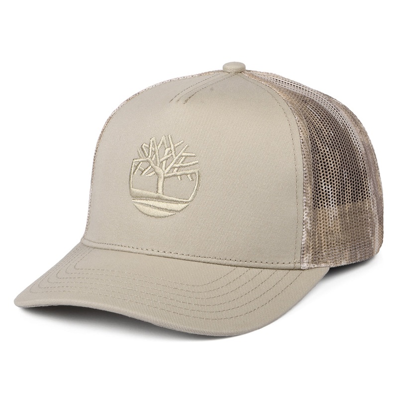 Timberland Hats Printed Camouflage Mesh Trucker Cap – Beige Adjustable