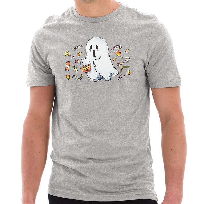 Trick or Teating Ghost Design Unisex Ring Spun Combed Cotton Short Sleeve Deluxe Jersey T-Shirt Heather Grey XS