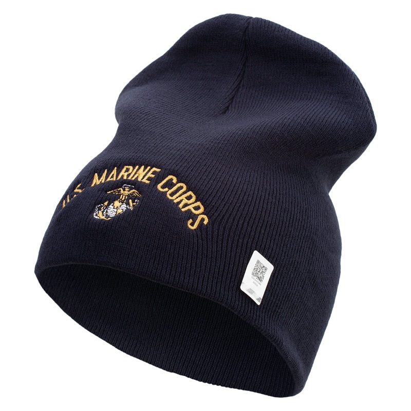 US Marine Corps Symbol Embroidered 8 Inch Short Beanie Made in USA Navy One Size