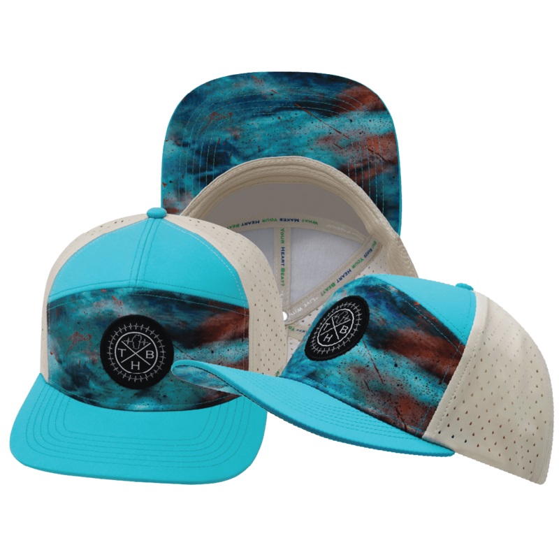 **YOUTH** Color Vibes Hat – Flat Bill – Desert Sky – Neon Green Blue / Cream – Laser Mesh