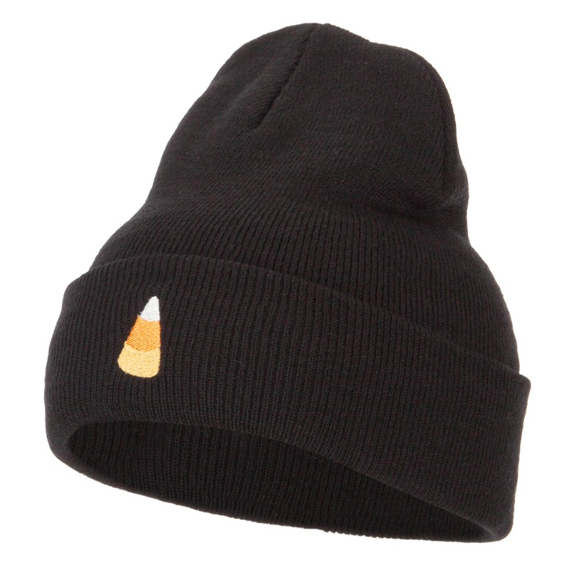 Candy Corn Embroidered Long Beanie Black One Size