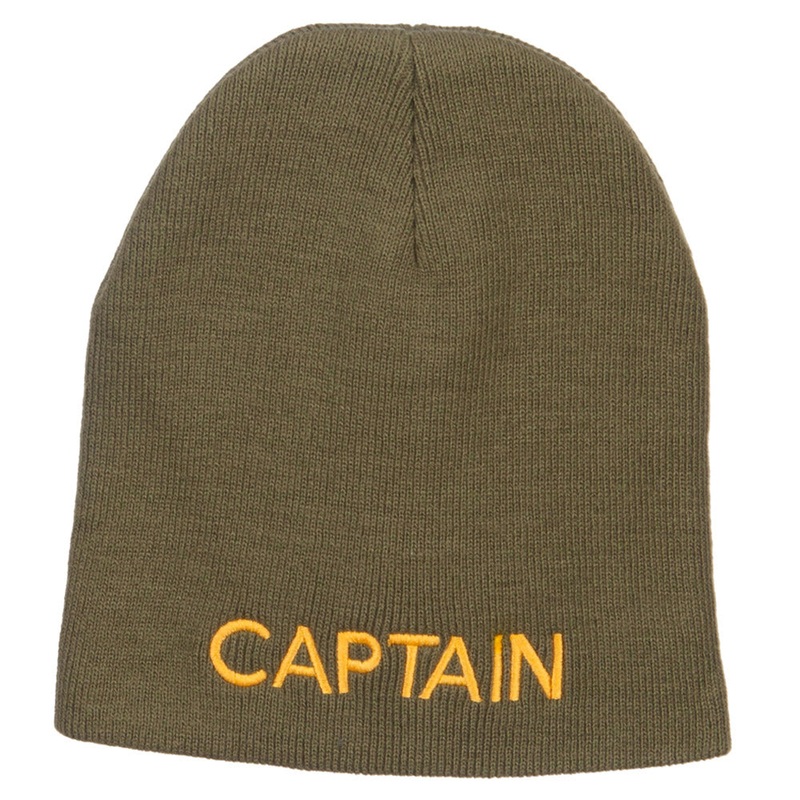 Captain Embroidered Short Beanie Olive One Size