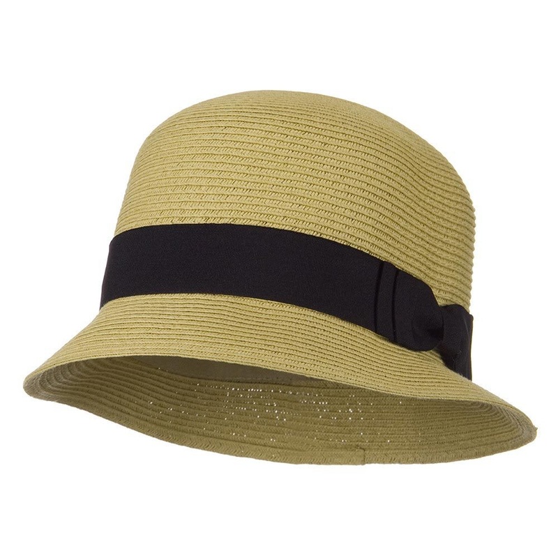 Cloche Ribbon Round Crown Hat Brown One Size