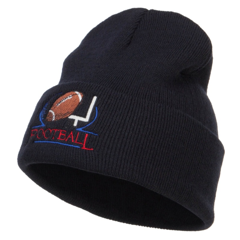 Football Logo Embroidered Long Beanie Navy One Size
