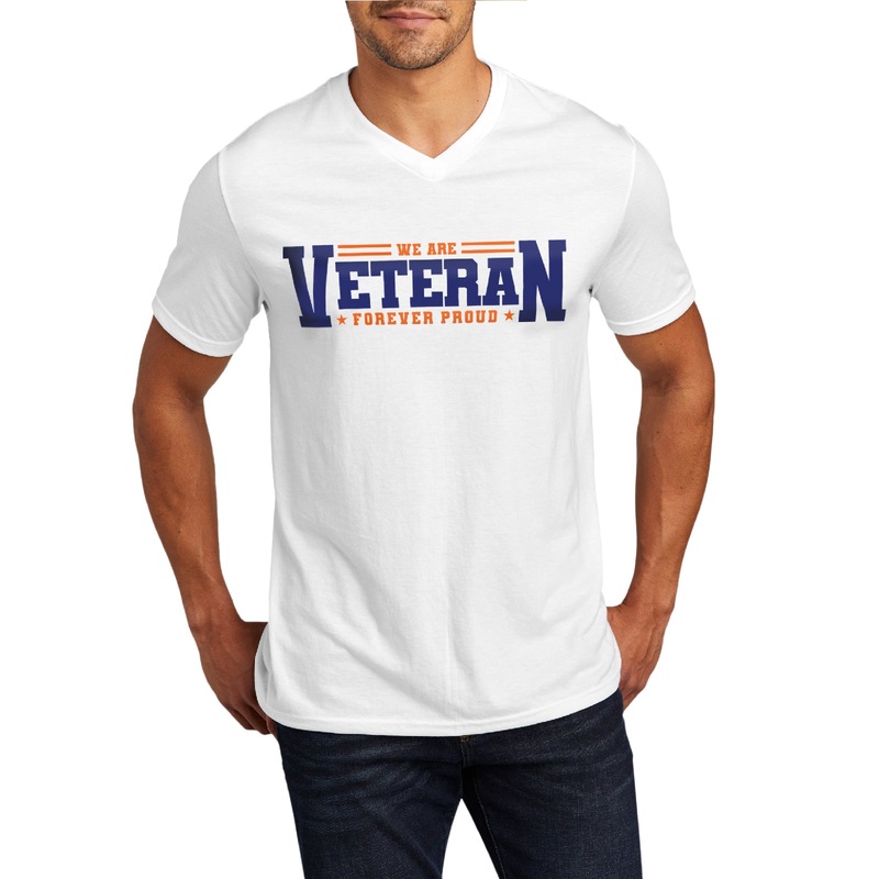 Forever Proud Veteran Men’s Big Size District Perfect Tri V-Neck T-Shirt White XS