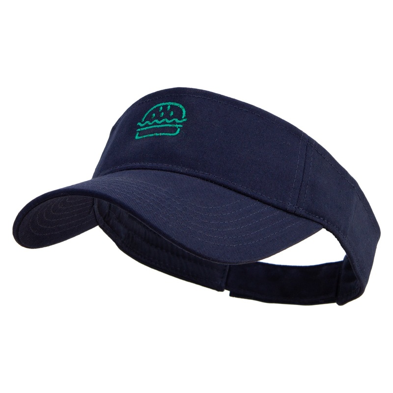 Green Hamburger Icon Embroidered Cotton Twill Sun Visor Navy One Size
