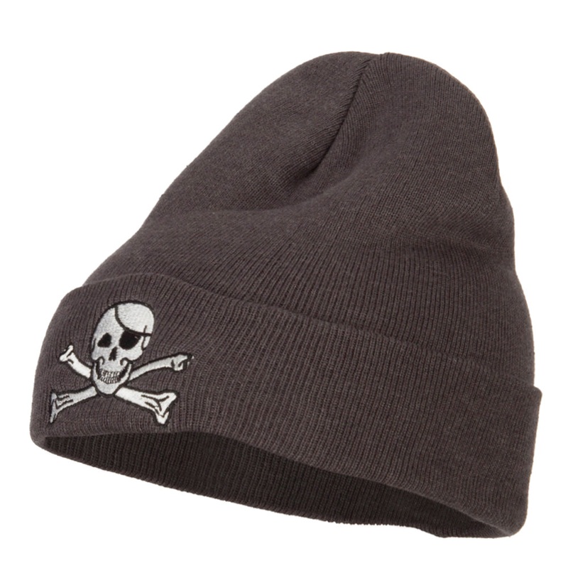 Jolly Roger Skull Embroidered Big Size Long Beanie Grey XL-3XL
