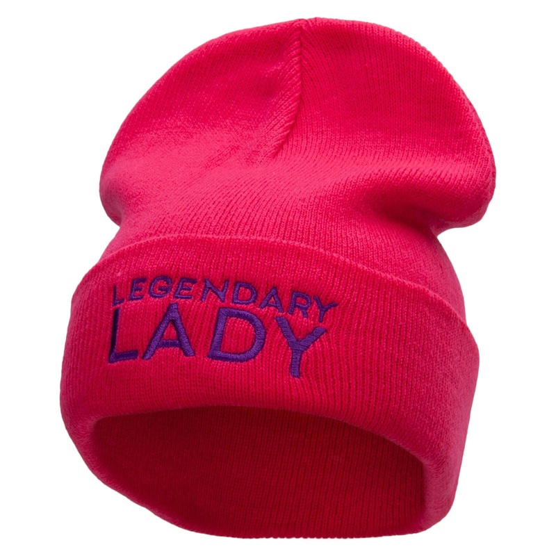 Legendary Lady Embroidered 12 Inch Long Knitted Beanie Magenta One Size