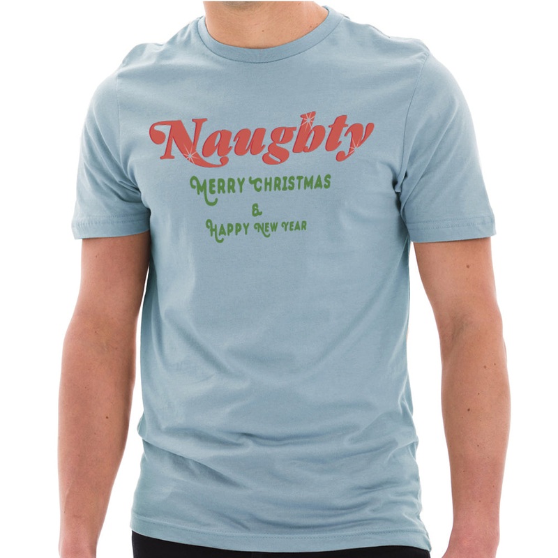Naughty Phrase Cotton Short Sleeve Graphic Shirt Blue Mist XS