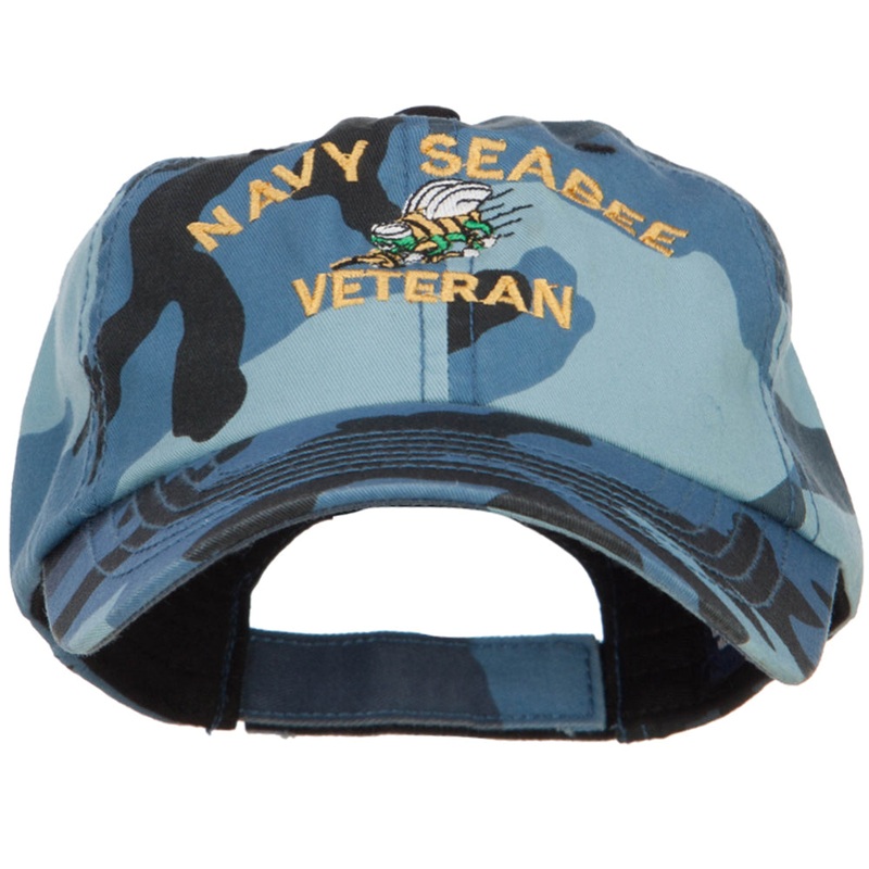 Navy Seabee Veteran Military Embroidered Enzyme Camo Cap Sky One Size