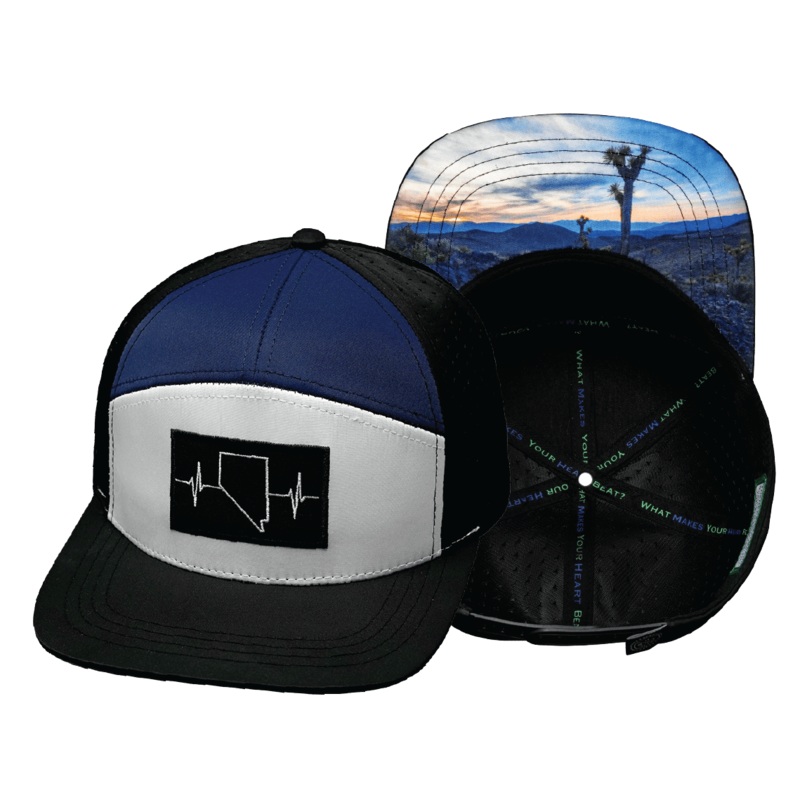 Nevada Hat – Flat Bill – Black / White / Navy – Laser Mesh