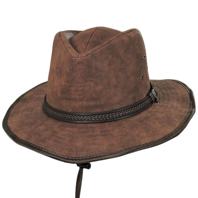 Rattler Vegan Leather Outback Hat BROWN M