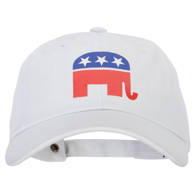 Republican Elephant Symbol Heat Transfer Unstructured Cotton Twill Washed Cap White One Size