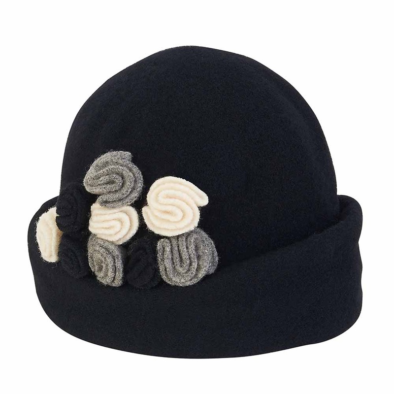 Soft Wool Turban Beanie with Rosette Trim –  Adora Hats Black OS (57 cm)
