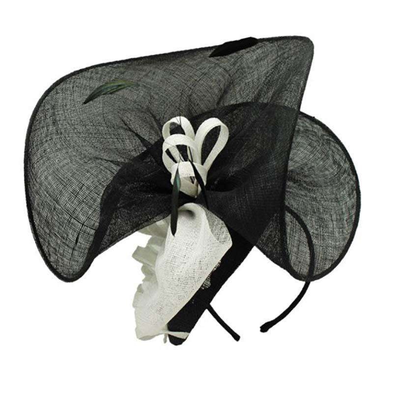 Two Tone Tall Sinamay Fascinator with Bow – Something Special Hat Black / White