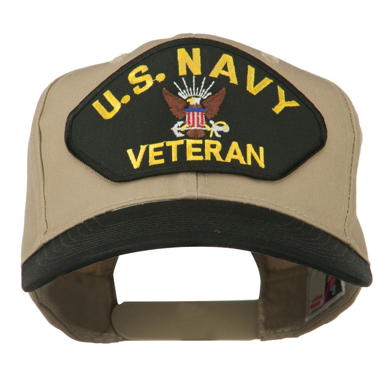 US Navy Veteran Military Patched Two Tone High Cap Black Khaki One Size
