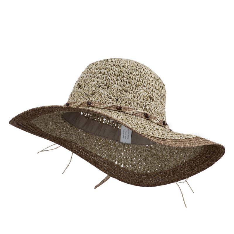 Beaded Paper Braid Sun Hat Brown One Size