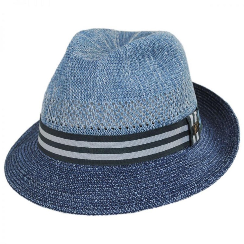 Berle Toyo Straw Blend Fedora Hat NAVY HEATHER S