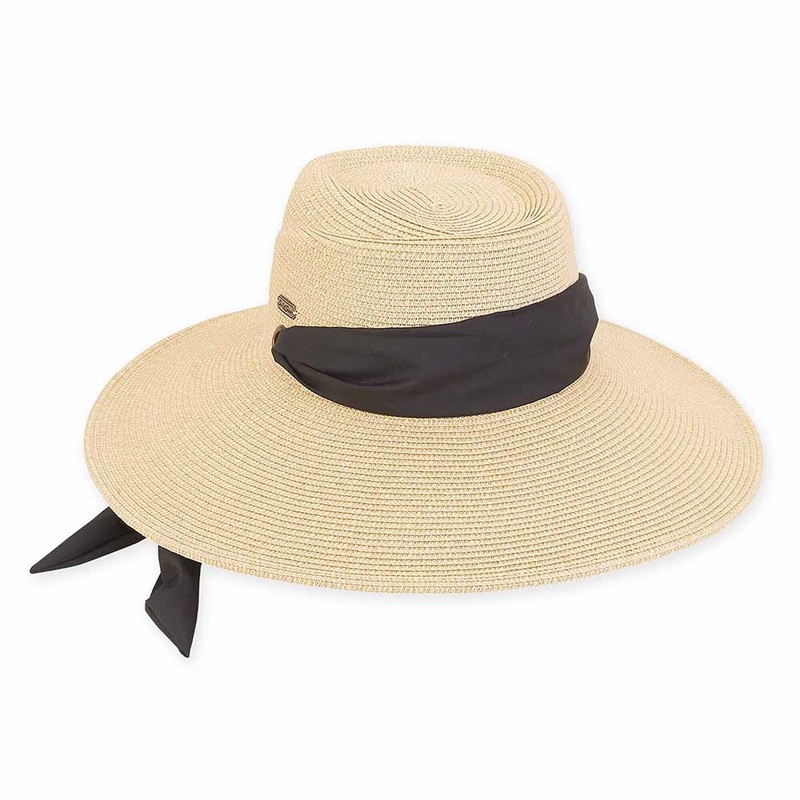 Convertible Hat with Black Sash Tie – Sun ‘N’ Sand Hats Natural Medium (57.5 cm)