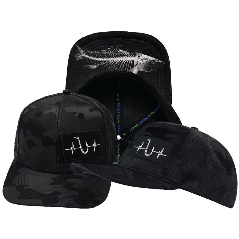 Fishing Hat – Baseball Hat Fit – Black Camo – Laser Mesh