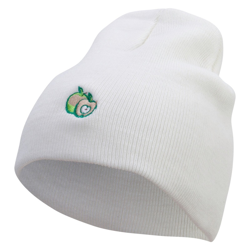Green Apple Embroidered 8 Inch Short Beanie White One Size
