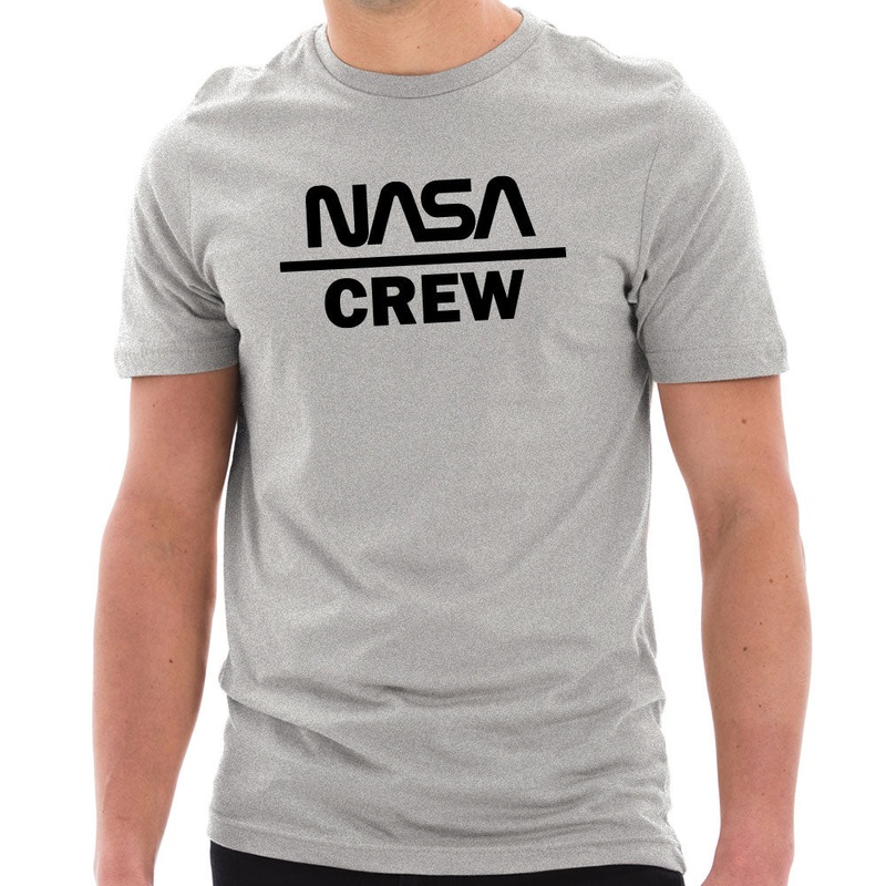 NASA Crew DTG Designed Unisex Short Sleeve Cotton Jersey T-Shirt Heather Grey XS
