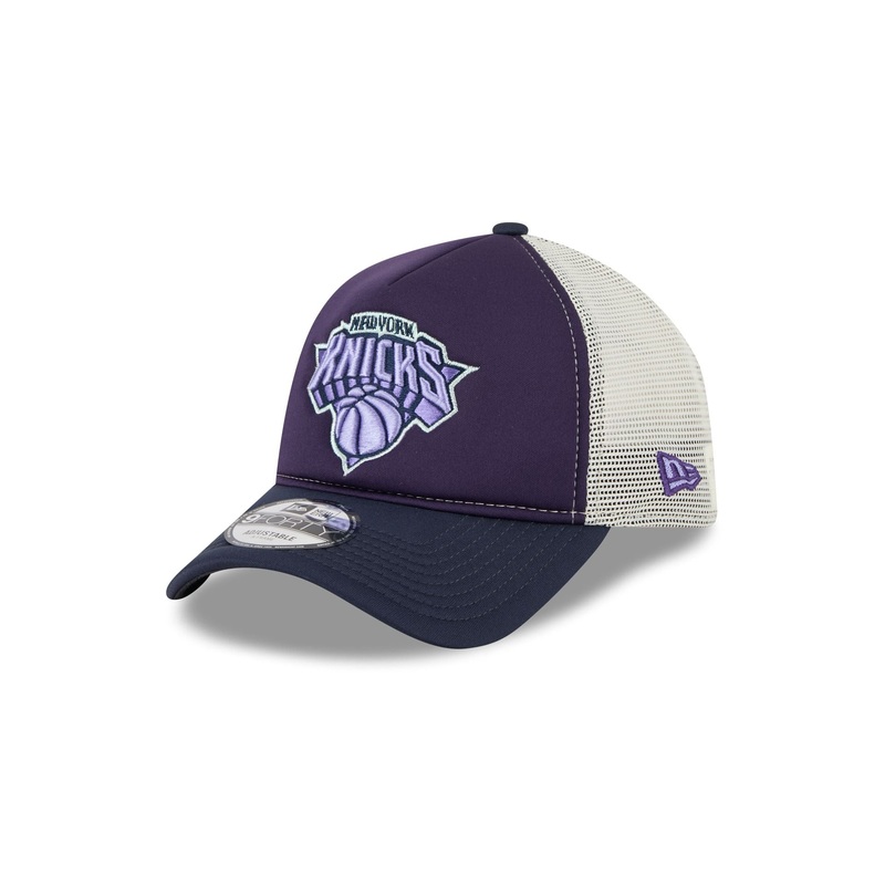 New York Knicks Navy Purple 9FORTY A-Frame Trucker Hat One Size