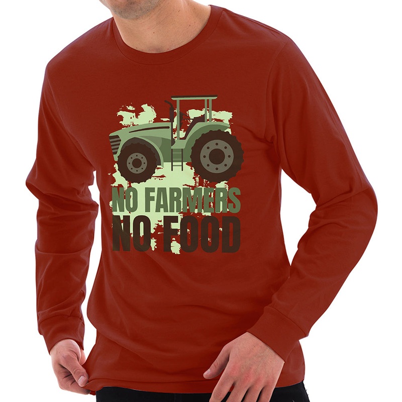 No Farmers No Food Graphic Long Sleeve Crewneck Tee Paprika XS