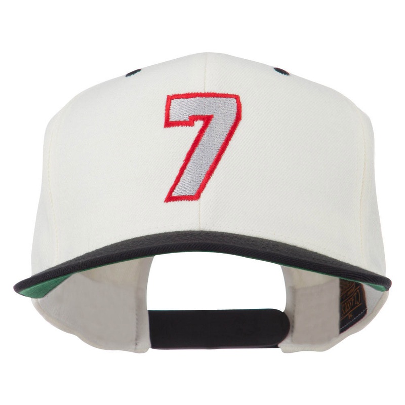 Number 7 Embroidered Classic Two Tone Snapback Cap Natural Black One Size
