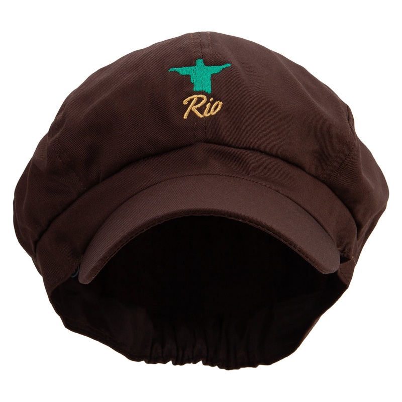 Rio De Janeiro Landmark Embroidered Cotton Elastic Newsboy Cap Brown One Size