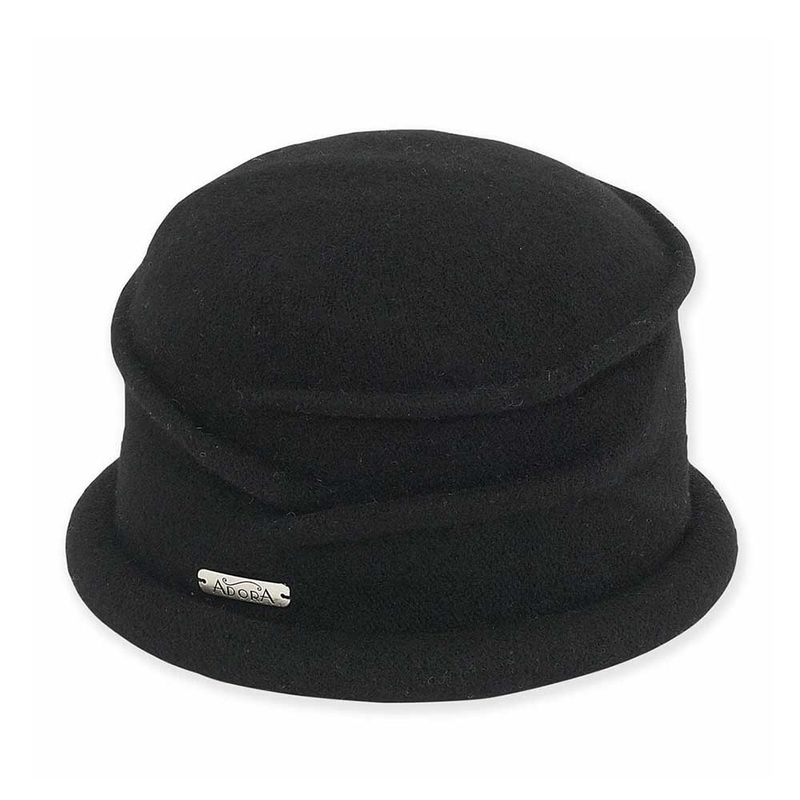 Rolled Brim Boiled Wool Beanie – Adora Wool Hats Black Medium (57 cm)