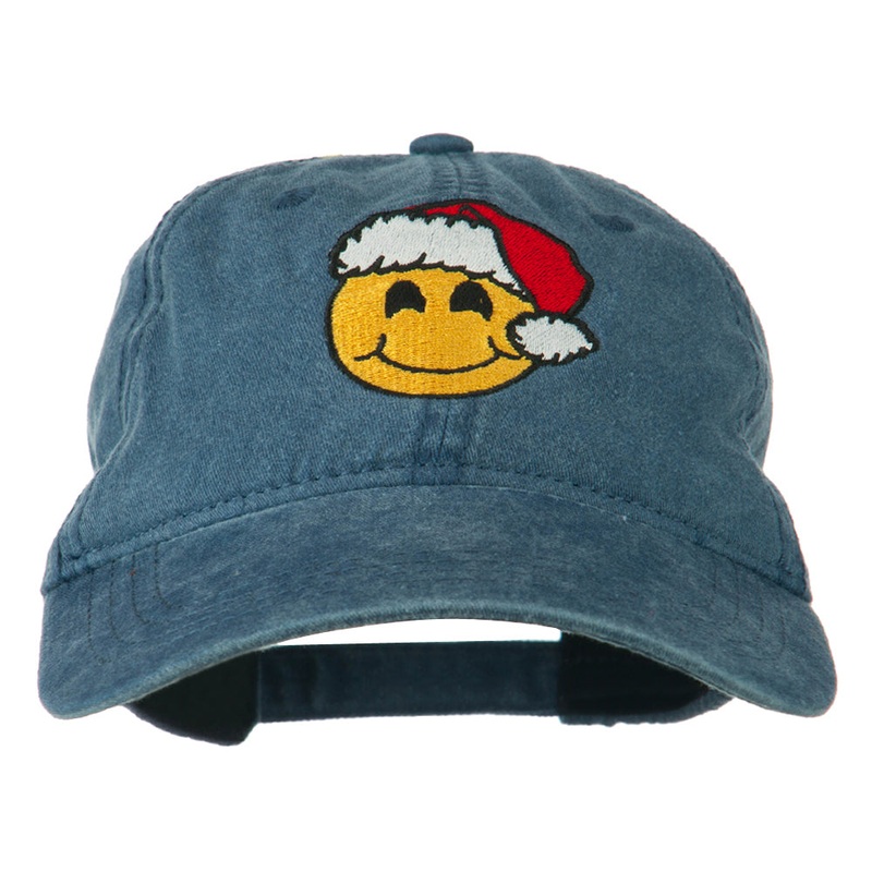 Smile Face Santa Embroidered Washed Cap Navy One Size