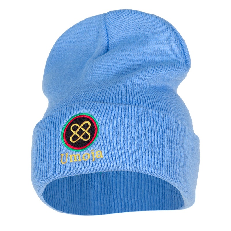 Umoja is Unity Embroidered Knitted Long Beanie Sky Blue One Size