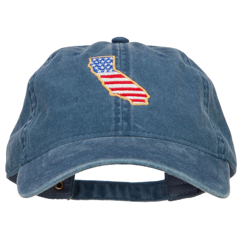 USA Flag California Map Embroidered Washed Buckle Cap Navy One Size