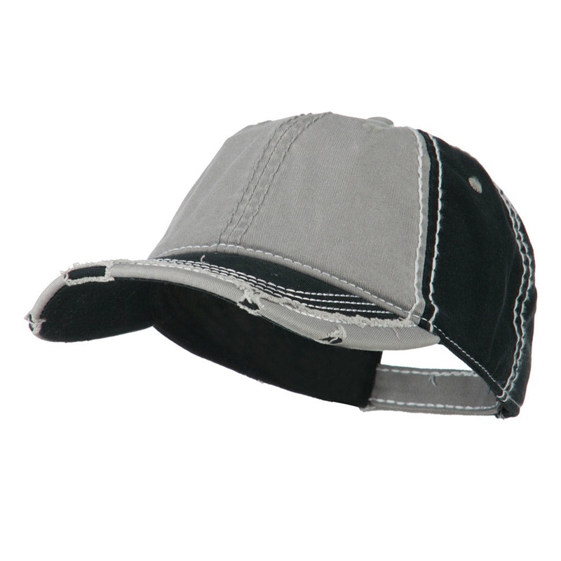 Vintage Washed Cotton Twill Frayed Bill Cap Black Charcoal One Size
