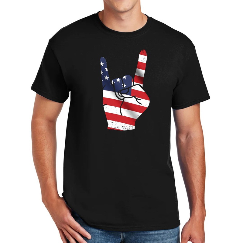 American Rockin Roll Graphic Design Men’s Big Size Cotton Polyester DryBlend T-Shirt Black XS