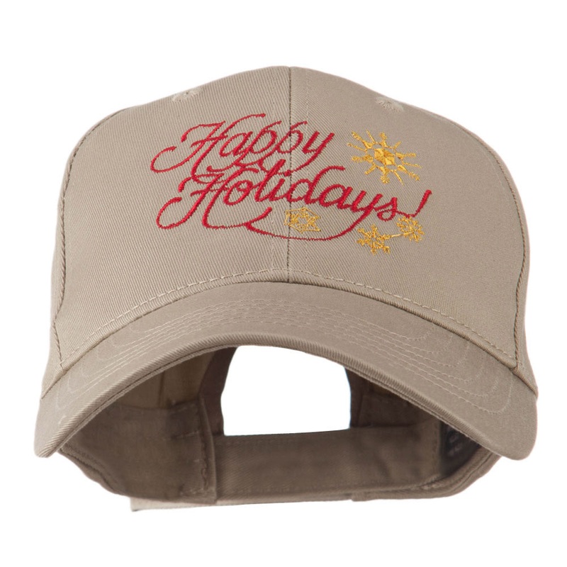 Christmas Happy Holidays Snow Flakes Embroidered Cap Khaki One Size