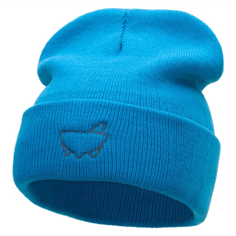 El Molcajete Embroidered 12 Inch Long Knitted Beanie Aqua One Size
