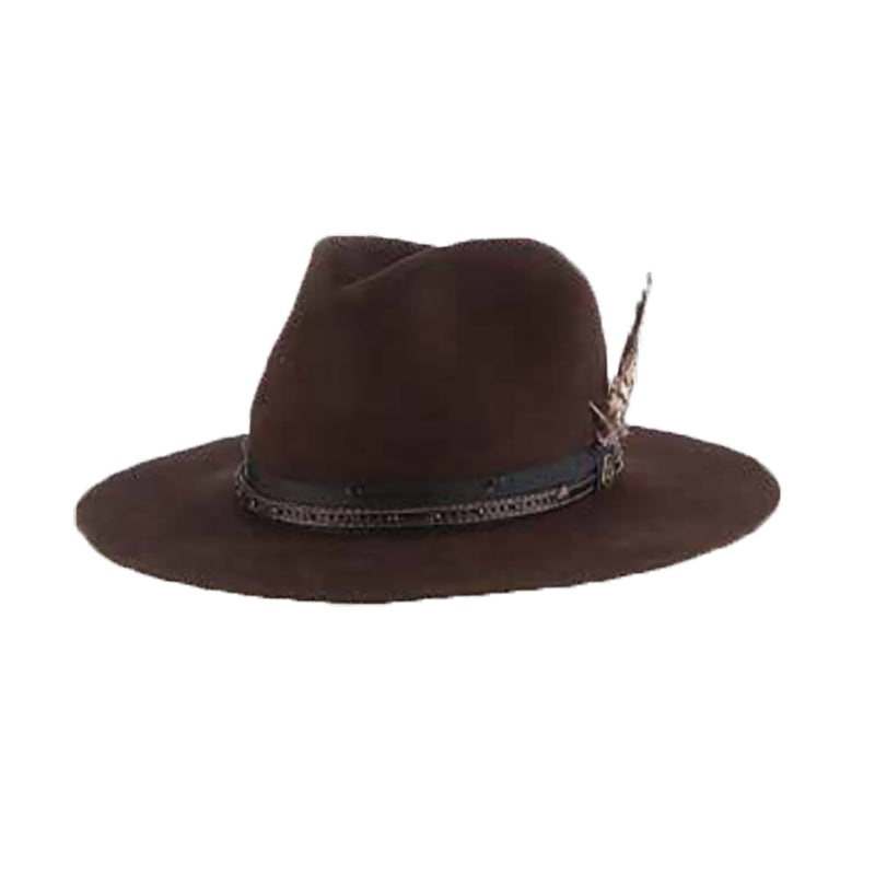 Folk Distressed Look Wool Felt Western Hat – Biltmore Hats Chocolate Medium  (57 cm)