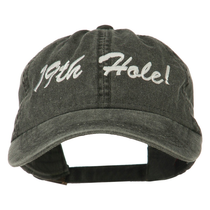 Golf 19th Hole Embroidered Washed Cap Black One Size