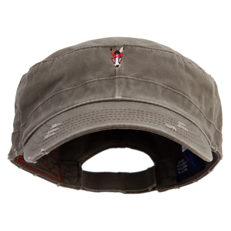 Horse Head Logo Embroidered Enzyme Frayed Solid Army Caps Olive One Size