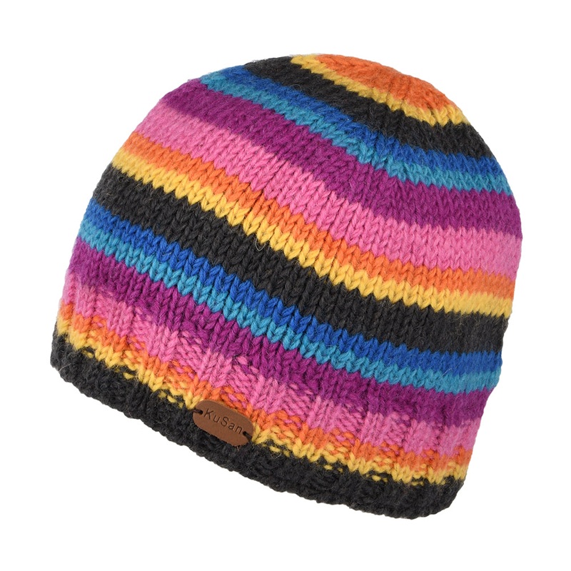 Kusan Brooklyn Striped Beanie Hat – Grey-Pink 1-Size
