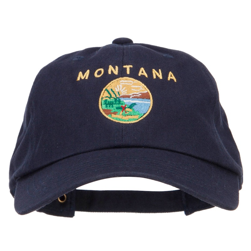 Montana State Flag Map Embroidered Unstructured Washed Cap Navy One Size