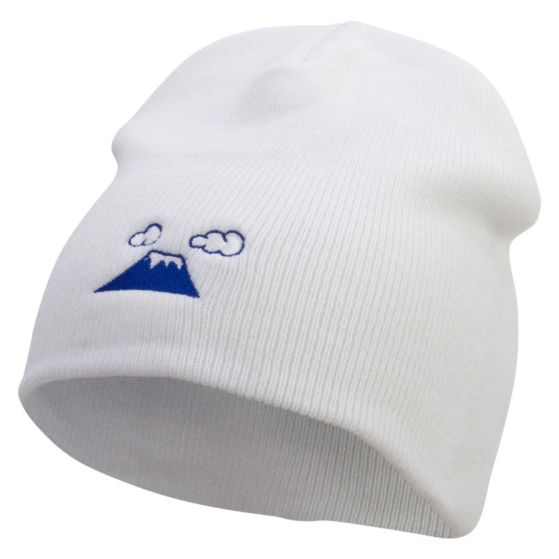 Mount Fuji Logo Embroidered 8 Inch Knitted Short Beanie White One Size